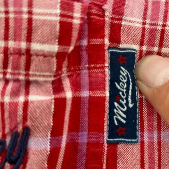 VTG Mickey Unlimited Disney Size 26/28 Women Top Red Plaid Embroidered sleeveles - Picture 12 of 13